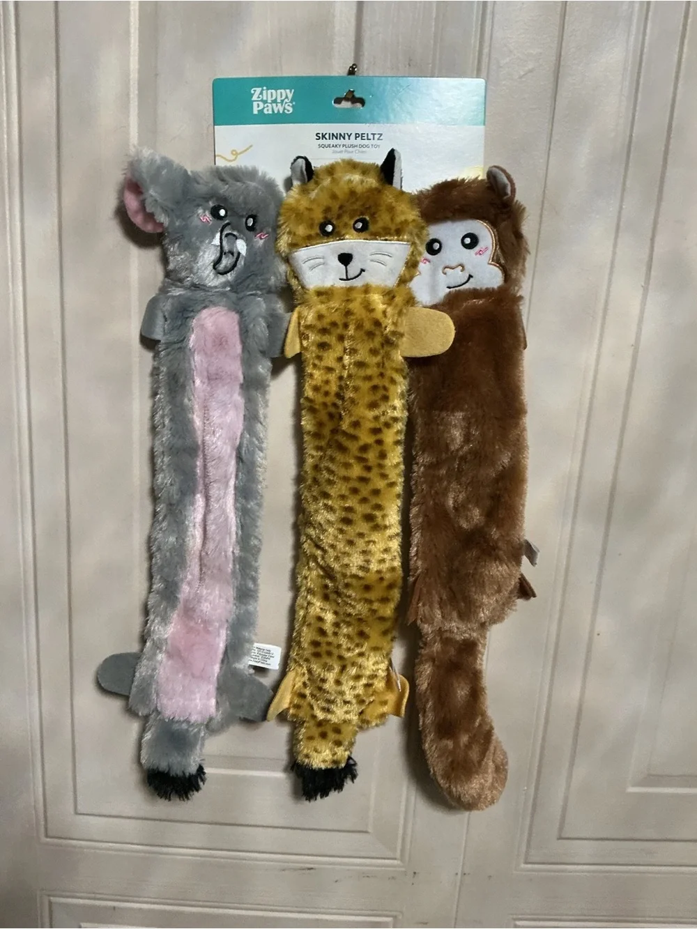 Zippy Paws Skinny Peltz Dog Toy Fox Elephant Monkey , 1 Each/LG, 3 Pack 18” Long